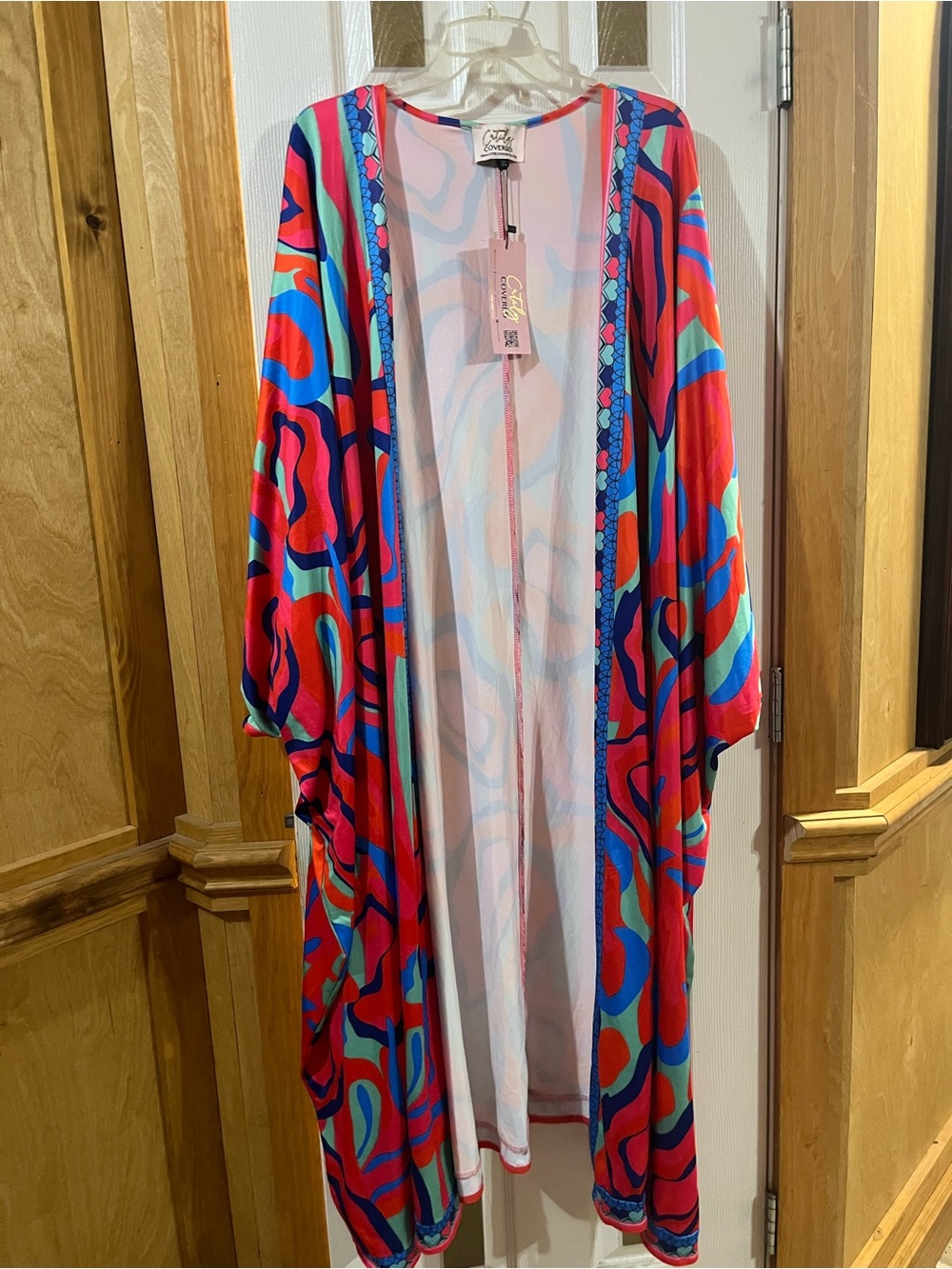 Colorful Abstract Print Open-Front Kimono Cover Up
